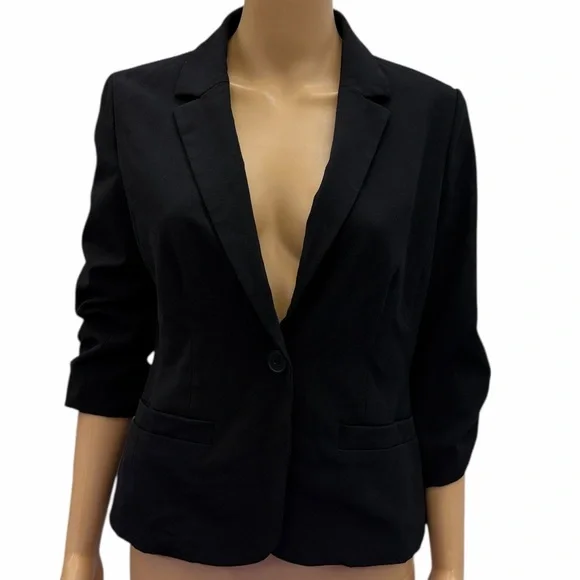 Eliza J Black Ruched Sleeve Blazer Womens Small Petite - Picture 2 of 10